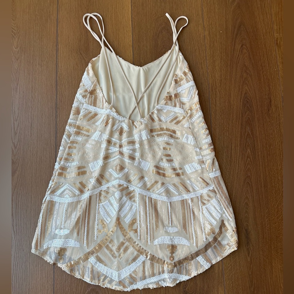 Show Me Your MuMu Cream and White Geometric Sequined Sparkling Mini Dress - Picture 10 of 16